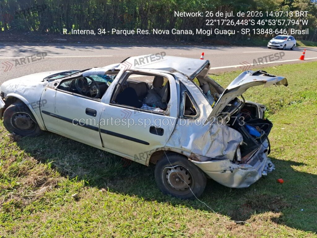 Um morto e um ferido grave após capotamento na SP-342 em Mogi Guaçu