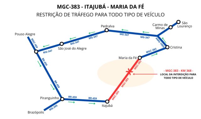 MGC-383 bloqueio: interdição total entre Itajubá e Maria da Fé