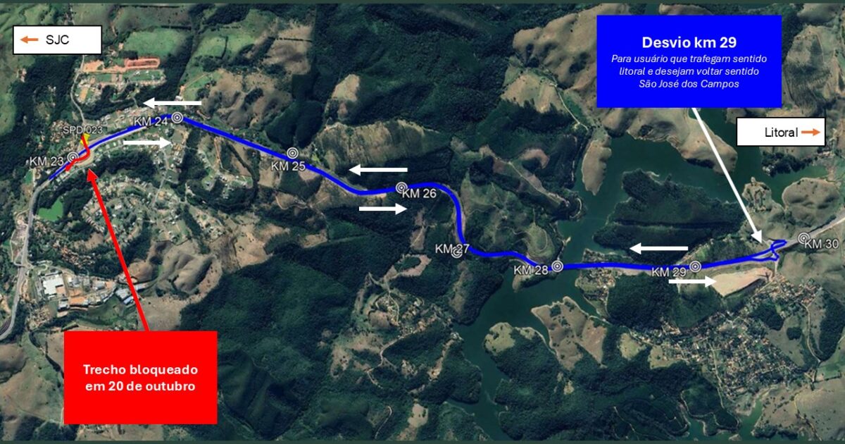 Interdição na Rodovia dos Tamoios nesta terça-feira (20)
